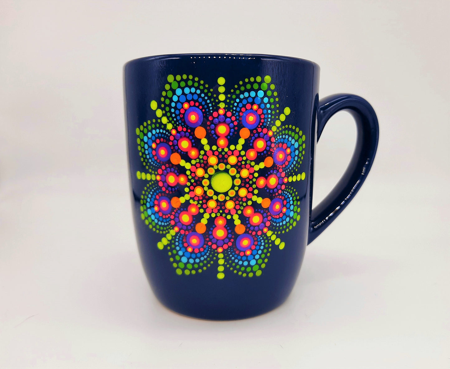 Neon Rainbow Dot Mandala Coffee Mug