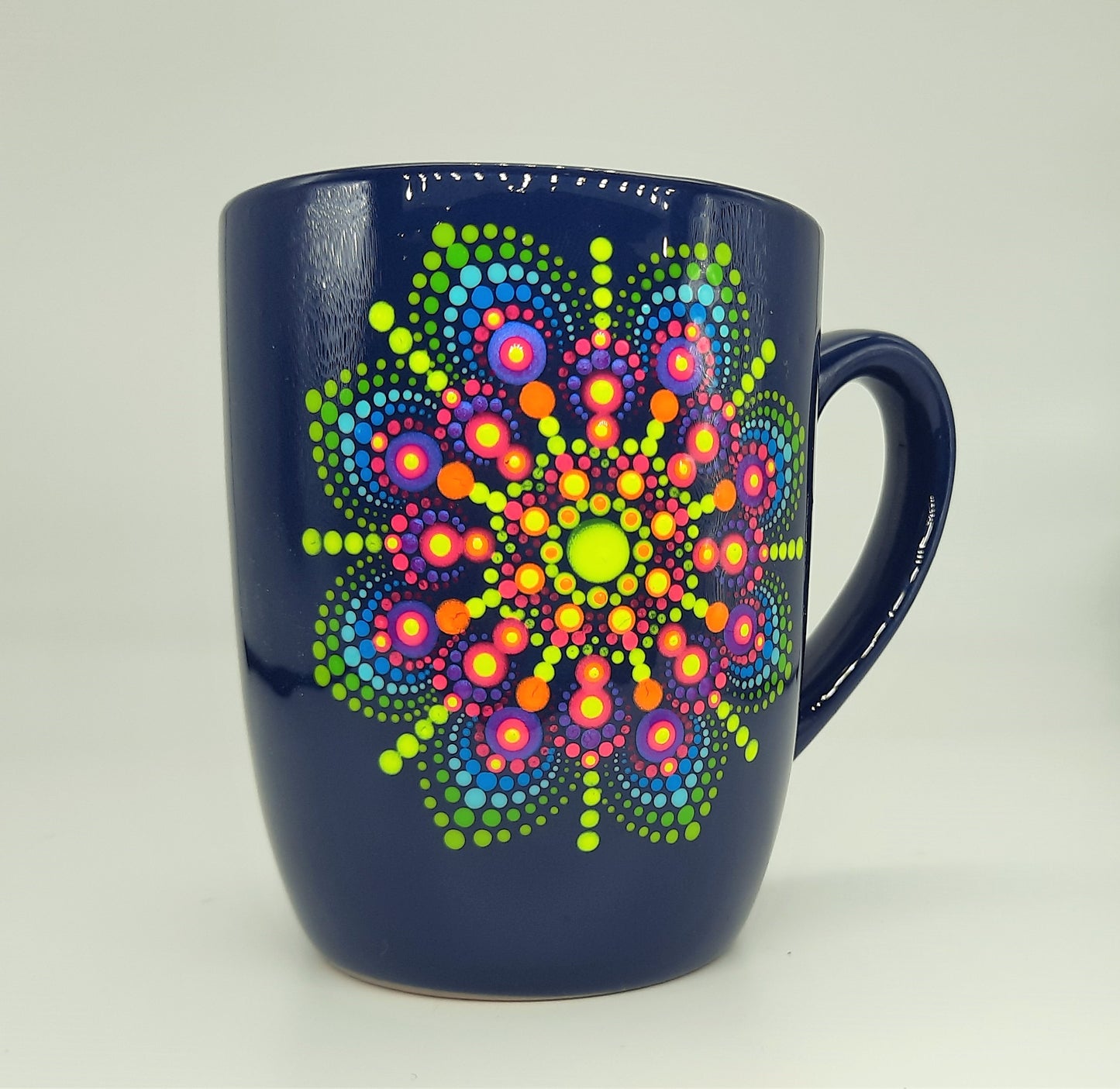 Neon Rainbow Dot Mandala Coffee Mug