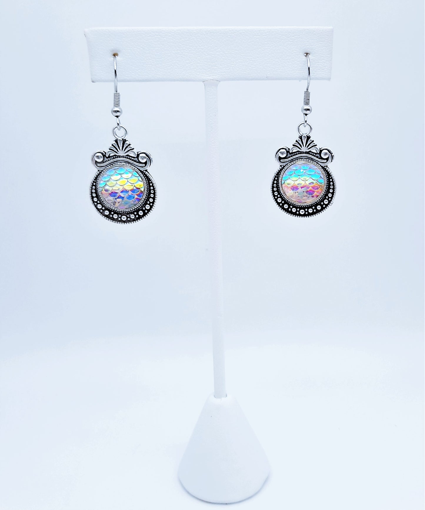 Iridescent Mermaid Scale Tibetan Earrings