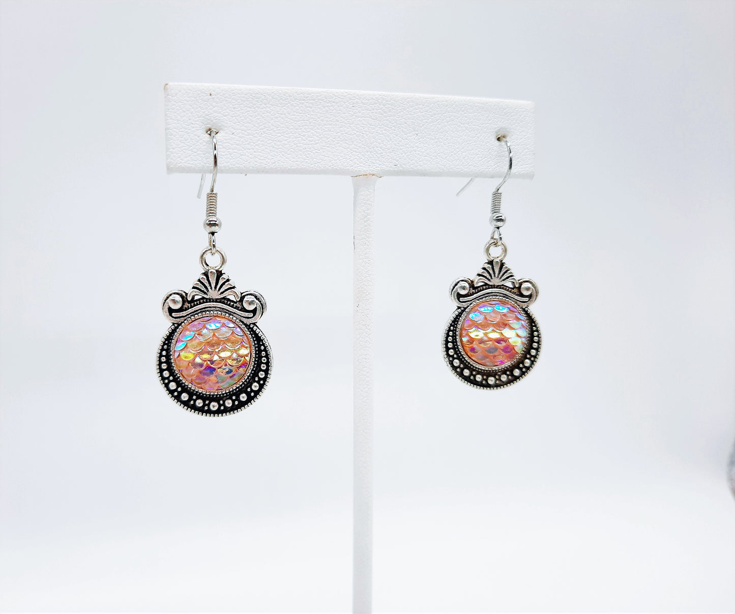 Iridescent Mermaid Scale Tibetan Earrings