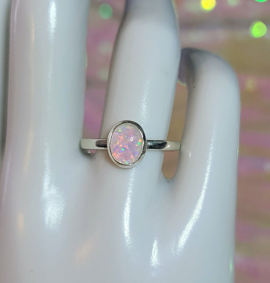925 Sterling Silver Ring, Oval, White Fire Opal Setting