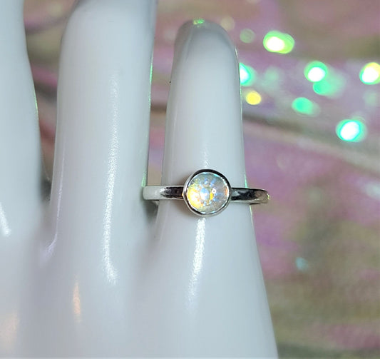 925 Sterling Silver Ring, Made with Aurora Borealis Rhinestone