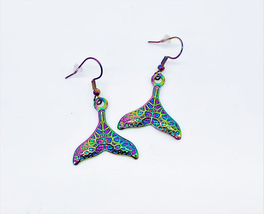 Rainbow Chromium Mermaid Tail Earrings