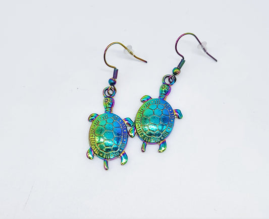 Rainbow Chromium Sea Turtle Earrings