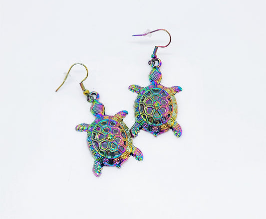 Rainbow Chromium Sea Turtle Earrings