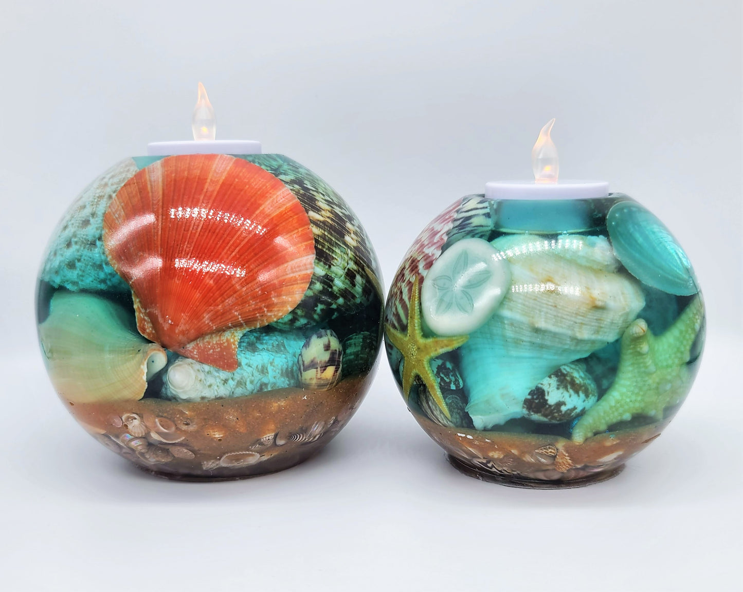 2 Piece Set of Round Seascape Candle Holders