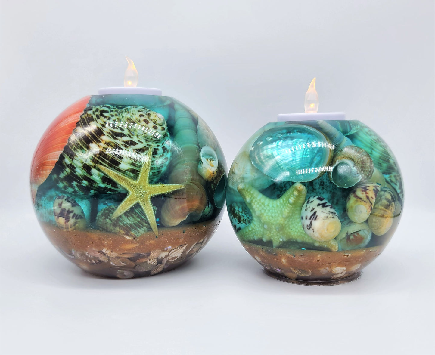 2 Piece Set of Round Seascape Candle Holders