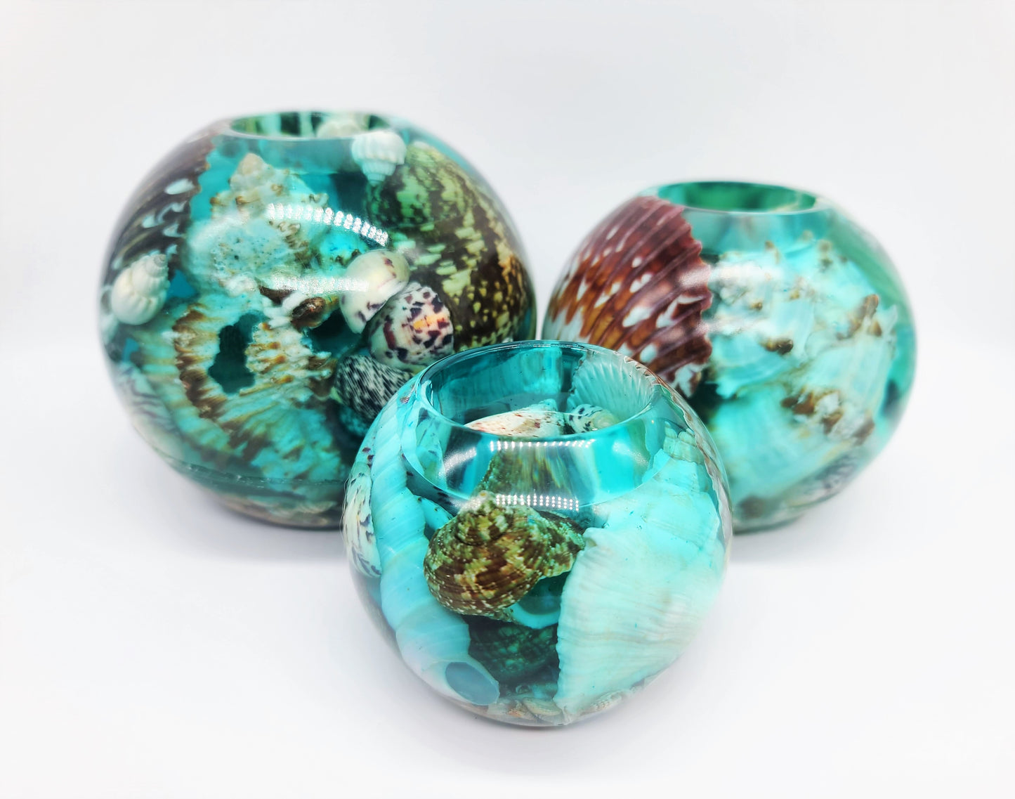 3 Piece Set of Round Seascape Candle Holders