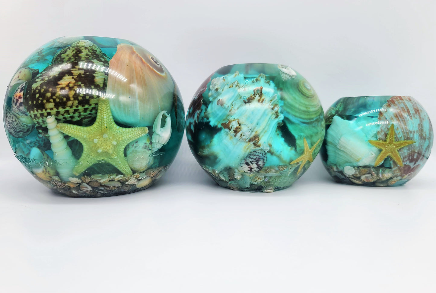 3 Piece Set of Round Seascape Candle Holders