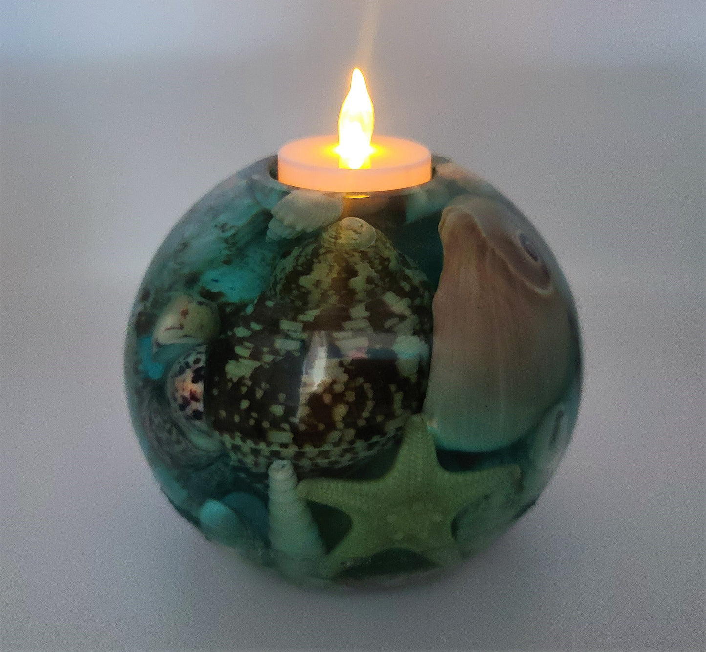 3 Piece Set of Round Seascape Candle Holders