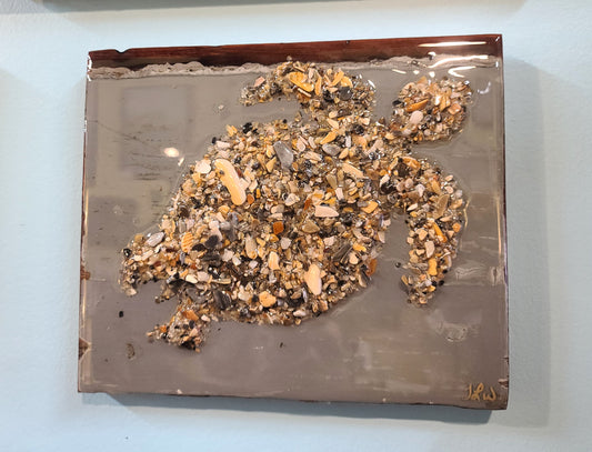 Crushed Shell and Resin Sea Turtle Wall Art by Tracey Lenn's Studio