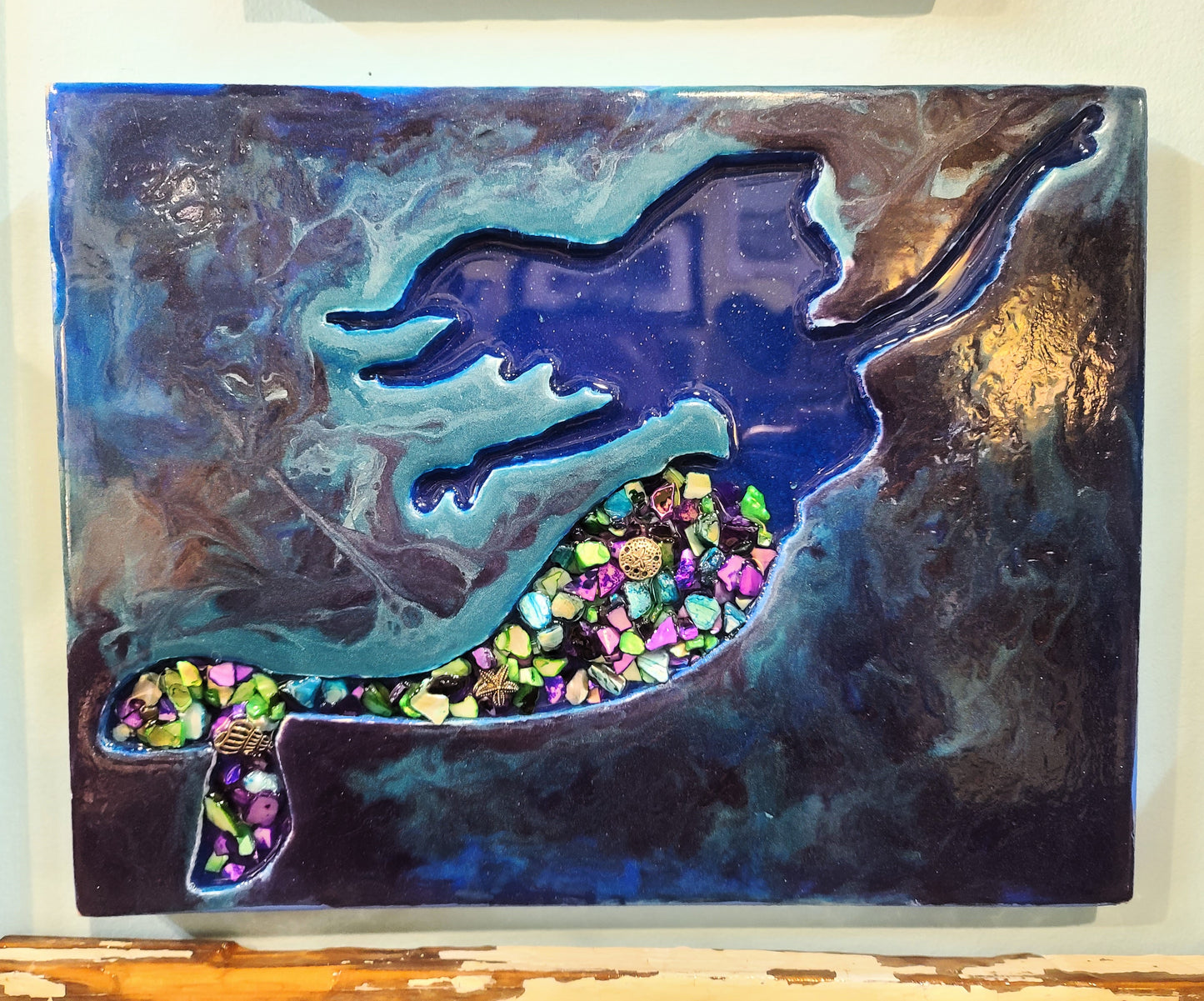 Seashell and Resin Mermaid Painting by Kelsey Blakesley