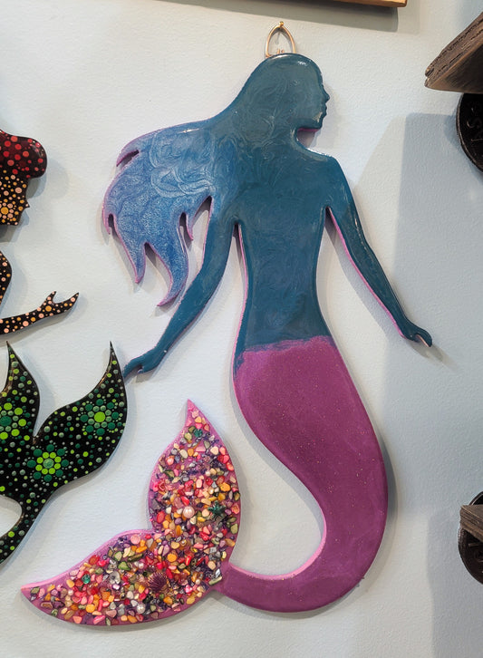 Colorful Seashell and Resin Mermaid Painting by Kelsey Blakesley
