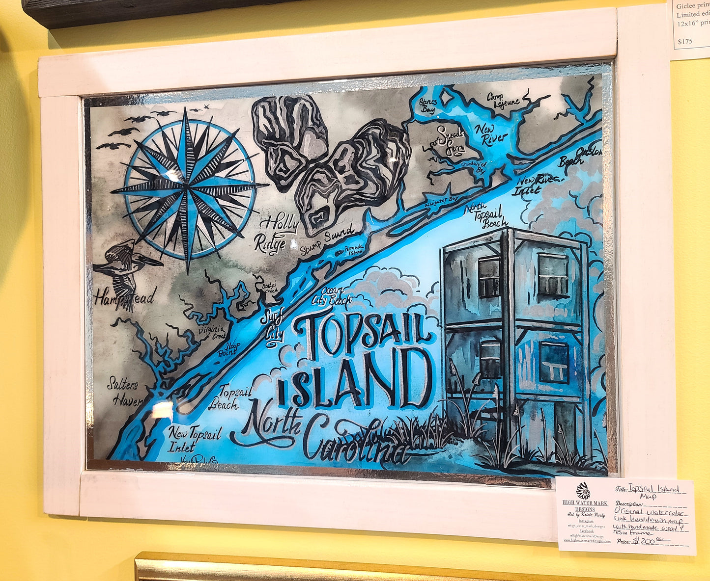 Original Watercolor & Ink Topsail Island Painting