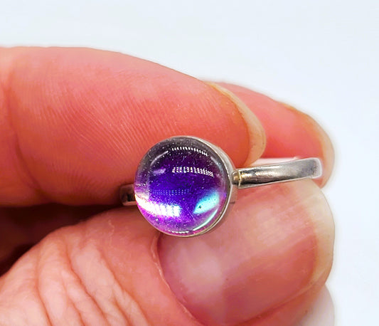 925 Sterling Silver Reflective Iridescent Purple Mirror Ball Ring