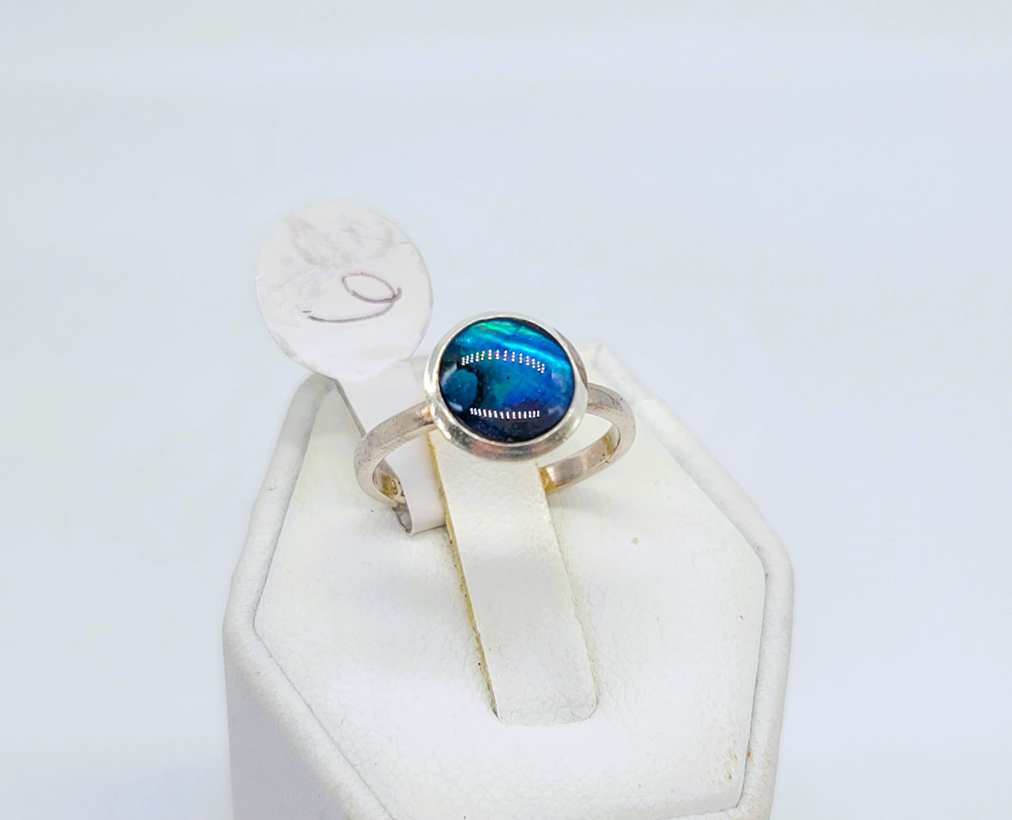 925 Sterling Silver Natural Blue Abalone / Paua Seashell Ring