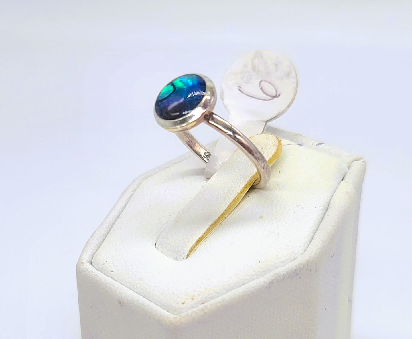 925 Sterling Silver Natural Blue Abalone / Paua Seashell Ring