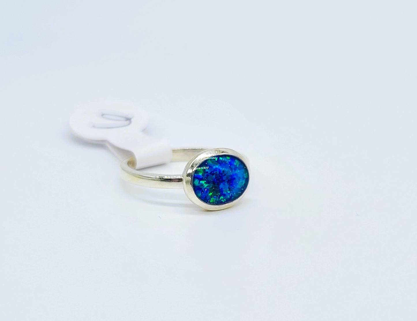 925 Sterling Silver Ring, Oval Blue Fire Opal