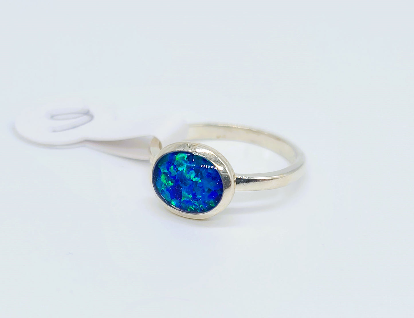 925 Sterling Silver Ring, Oval Blue Fire Opal
