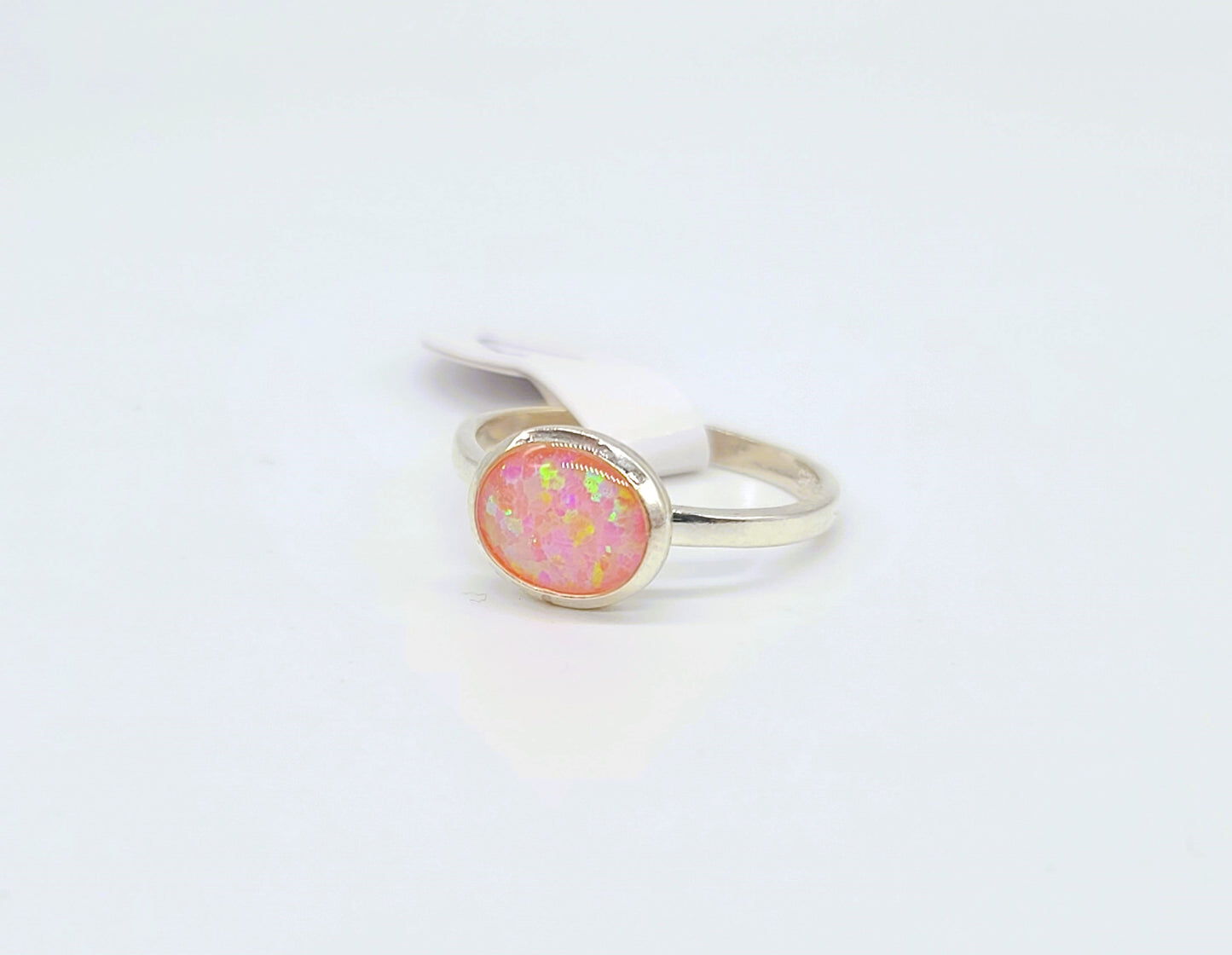 925 Sterling Silver Ring, Oval Pink Fire Opal