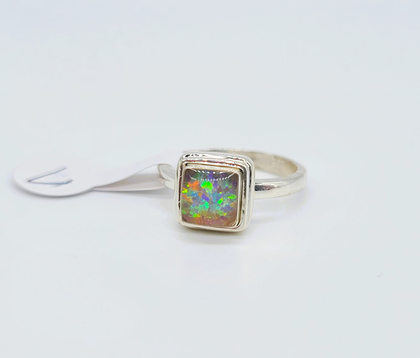 925 Sterling Silver Ring, Square Lavender Fire Opal