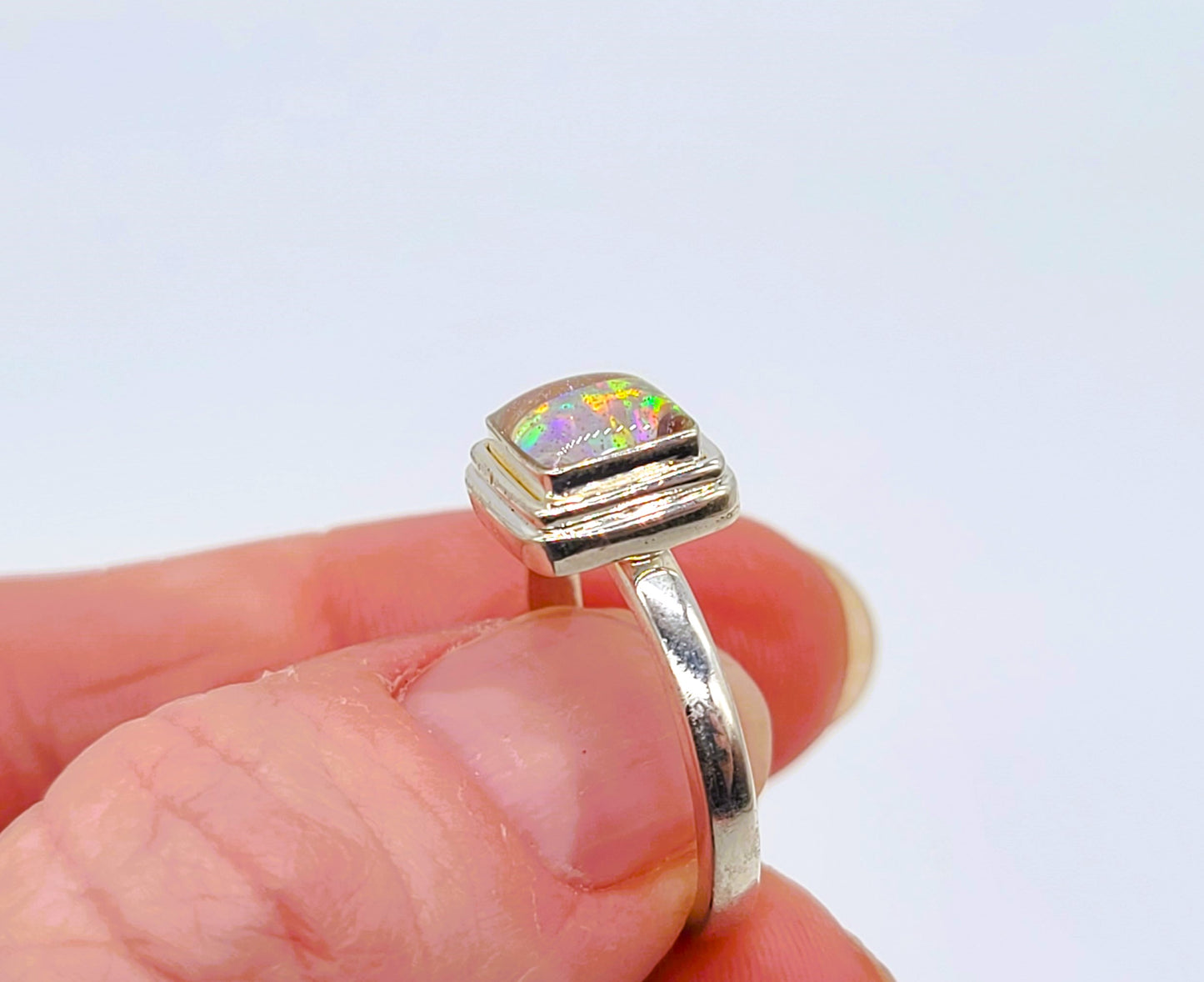 925 Sterling Silver Ring, Square Lavender Fire Opal