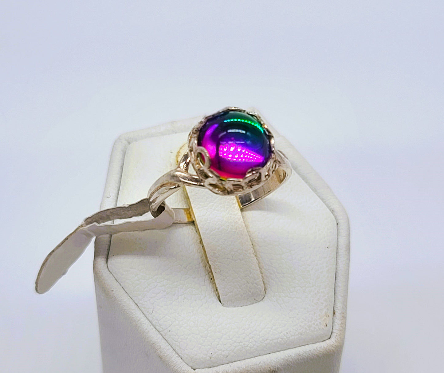 925 Sterling Silver Ring, Reflective Iridescent Rainbow Mirrorball Ring