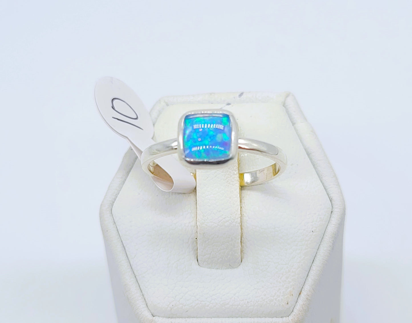 925 Sterling Silver Ring, Square Blue Fire Opal