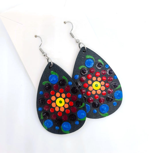 Hand-painted Dot Mandala Earrings