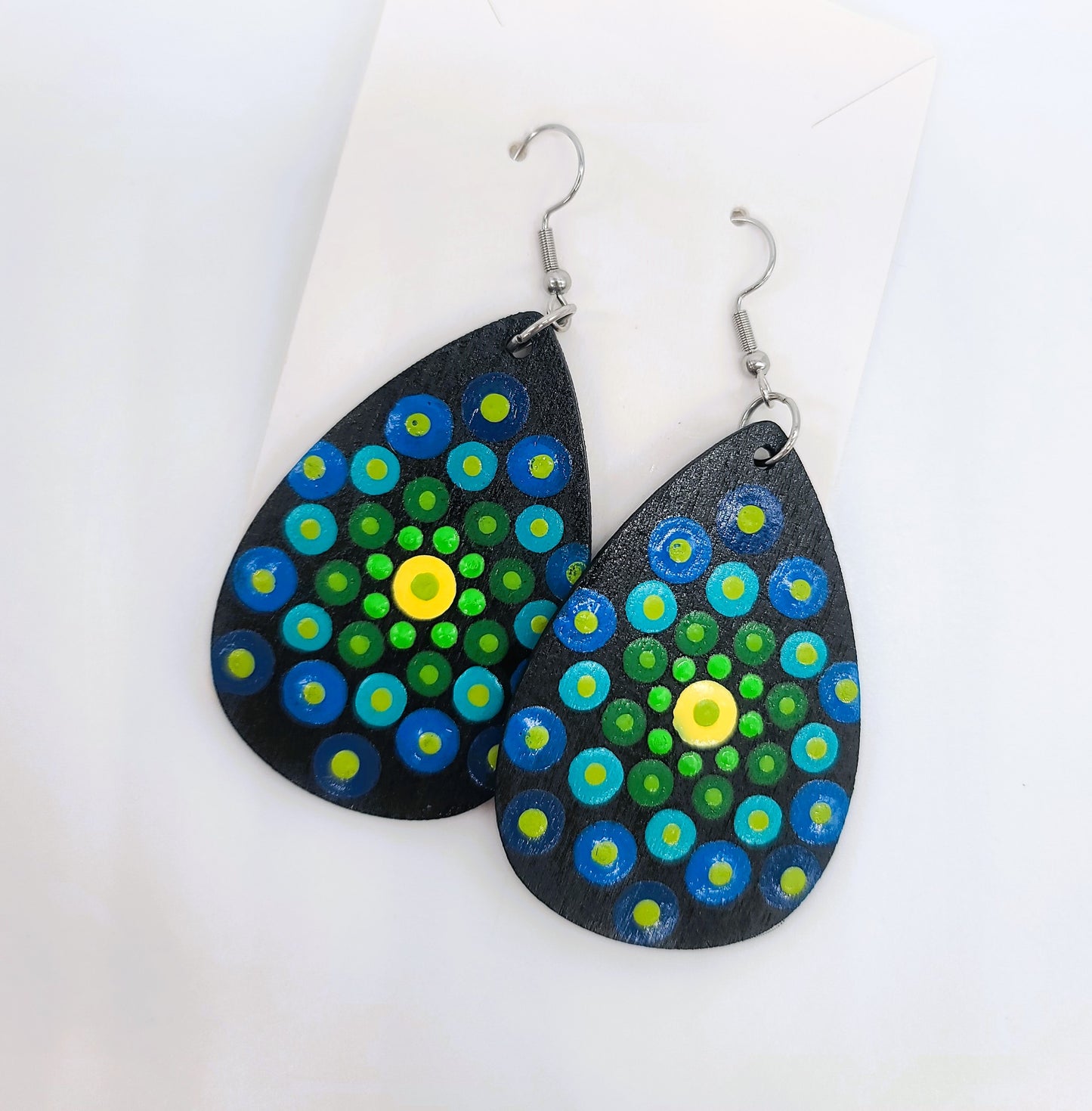 Hand-painted Dot Mandala Earrings