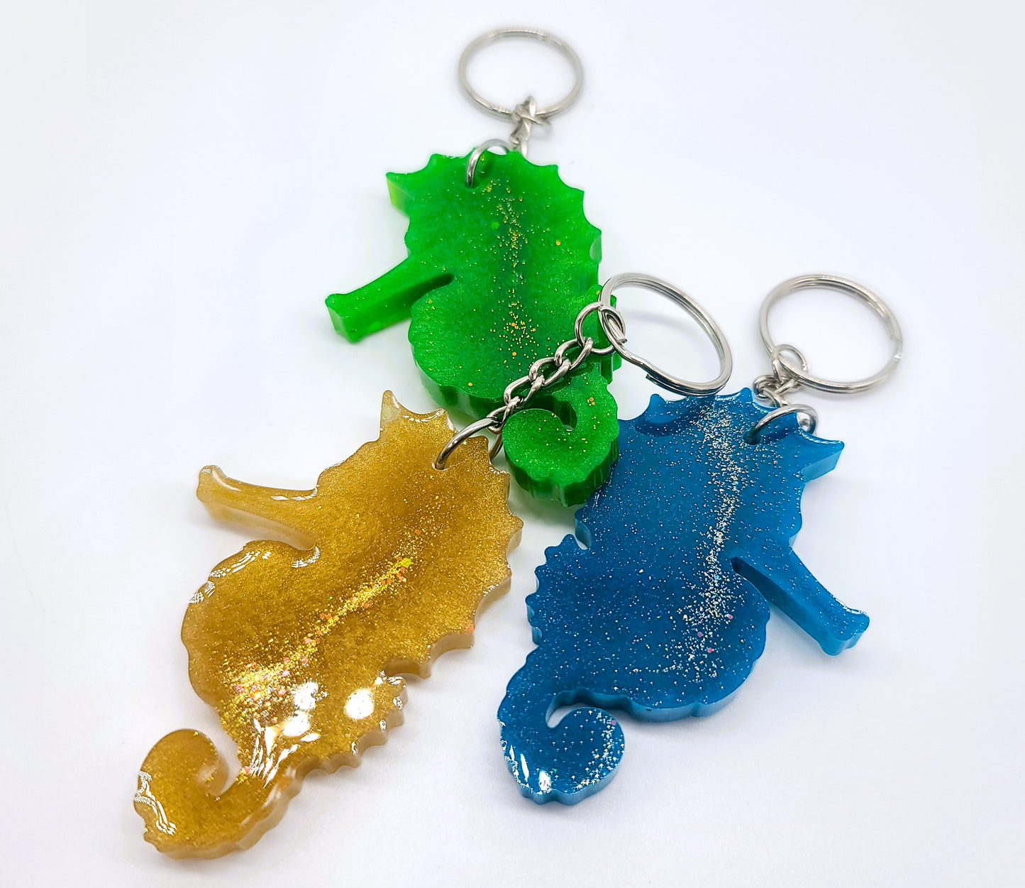 Seahorse Key Chain - Handmade Resin & Glitter Key Chain