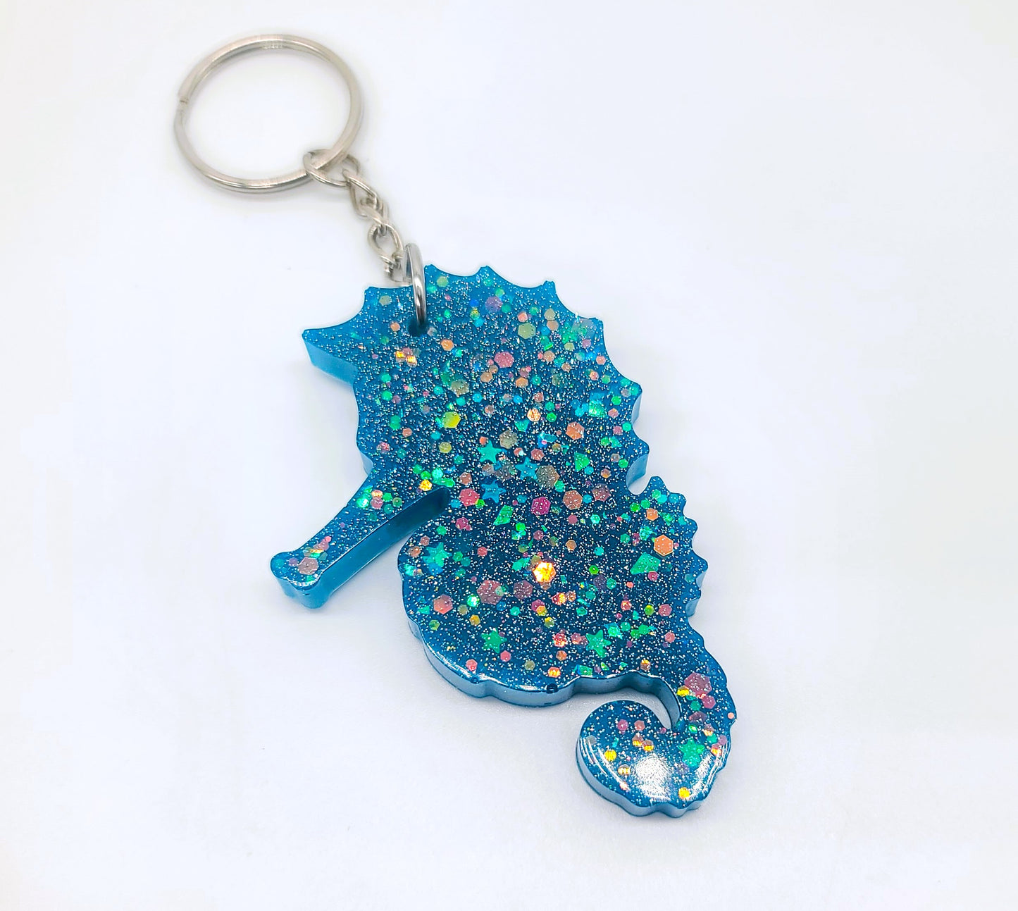 Seahorse Key Chain - Handmade Resin & Glitter Key Chain