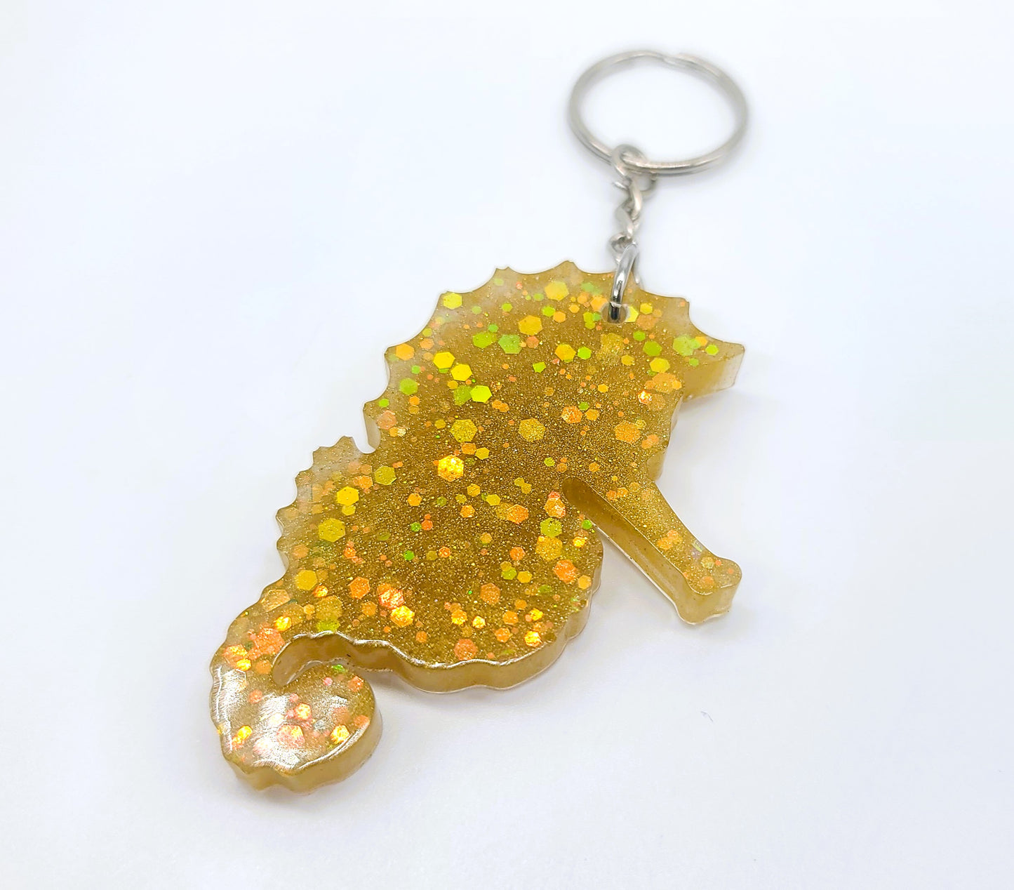 Seahorse Key Chain - Handmade Resin & Glitter Key Chain