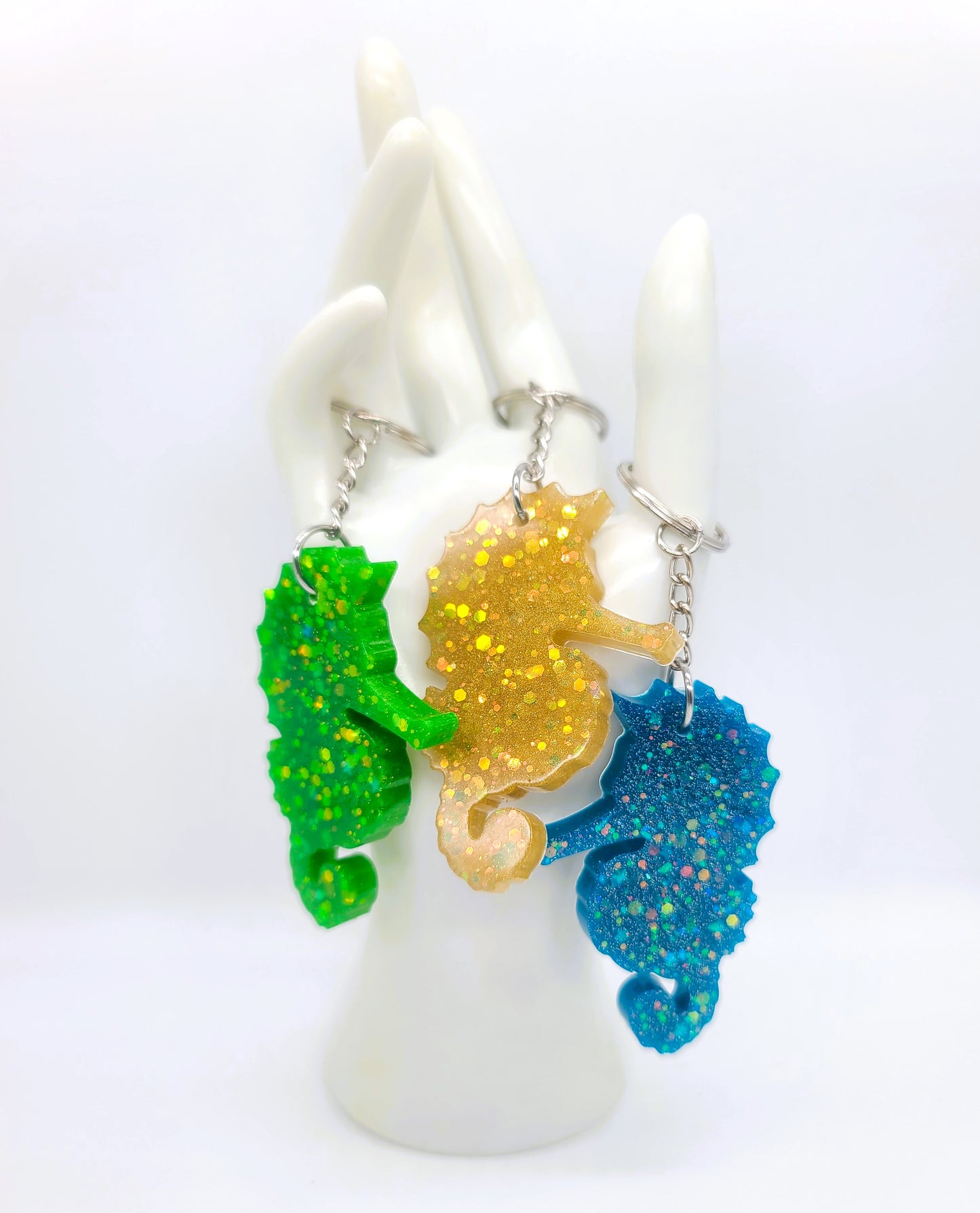 Seahorse Key Chain - Handmade Resin & Glitter Key Chain