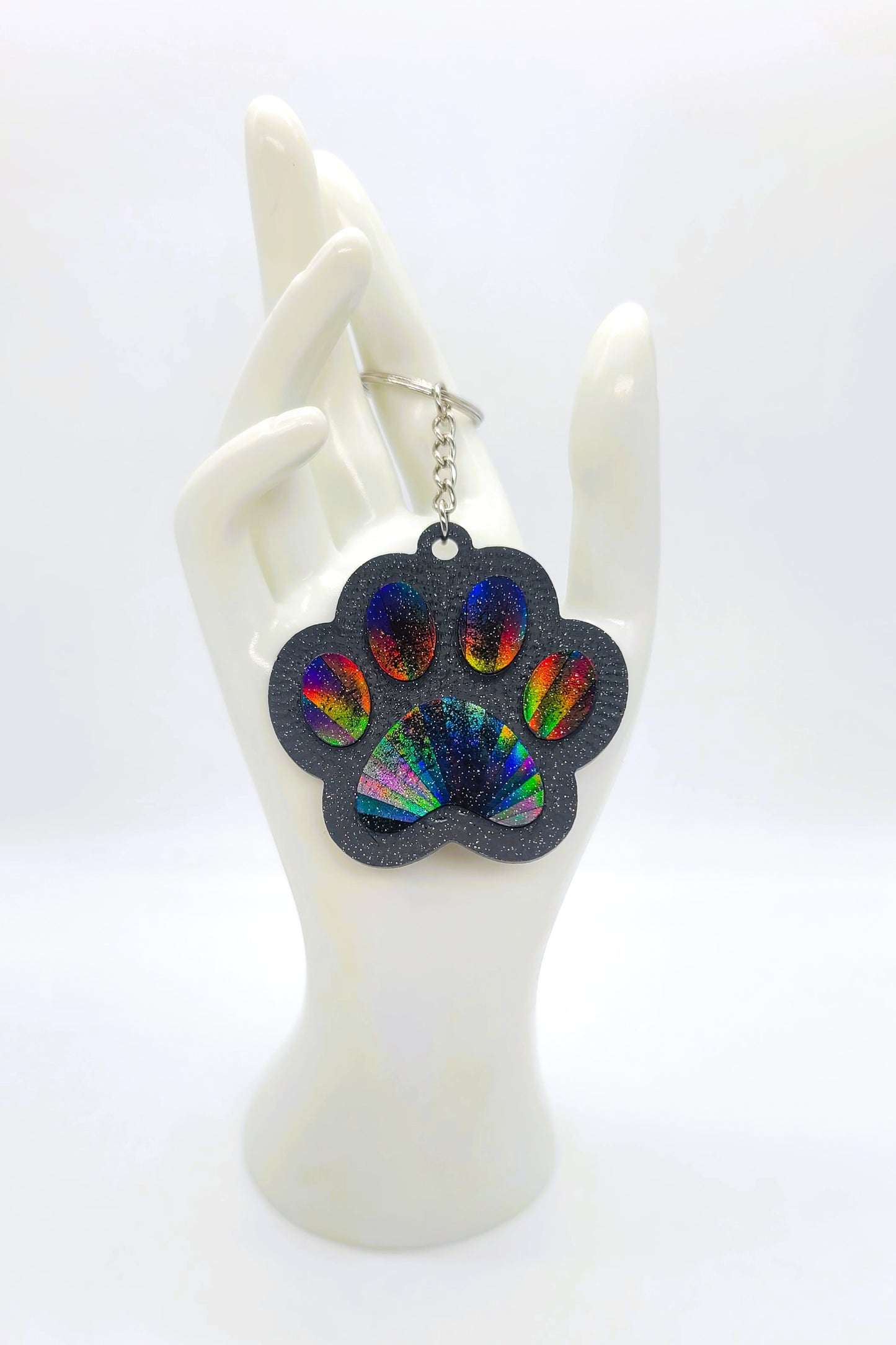 Holographic Dog Paw Heart Key Chain - Eco-Friendly Resin