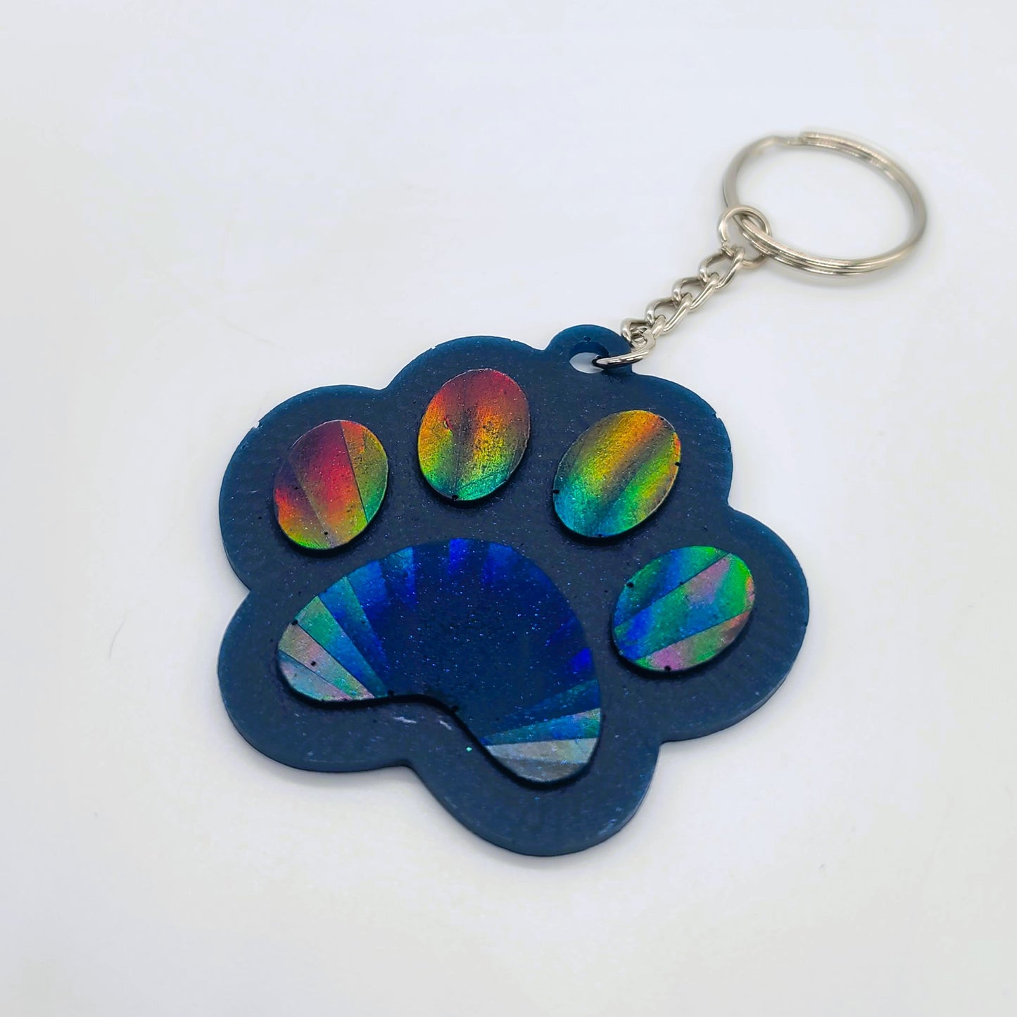 Holographic Dog Paw Heart Key Chain - Eco-Friendly Resin