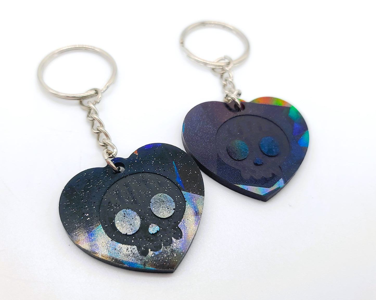 Holographic Skull Heart Key Chain - Eco-Friendly Resin