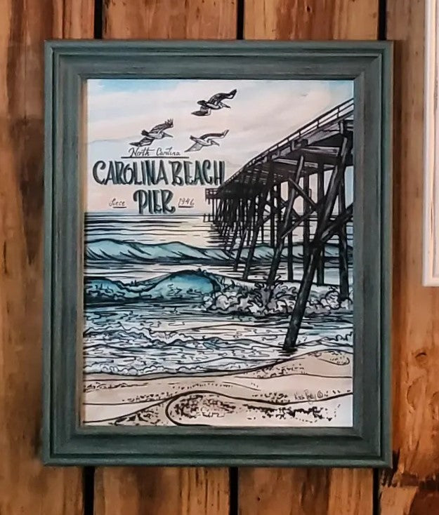 Original Watercolor & Ink Carolina Beach Pier Painting