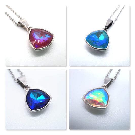 Rainbow Aurora Borealis Triangle  Necklace