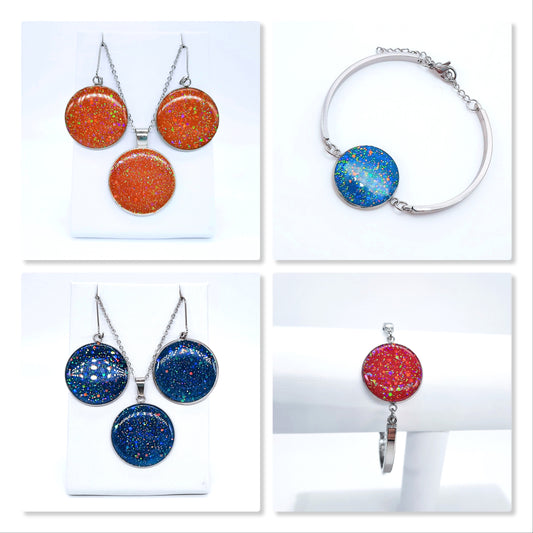 Sparkle Resin Necklace, Earrings, & Bracelet Set