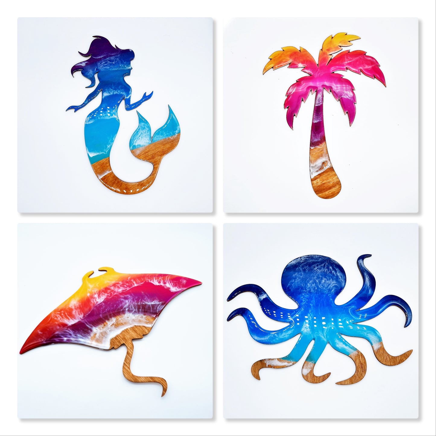 Starter Pack - 12 Pieces of Resin Coastal Beach Scenes on Wooden Cutouts