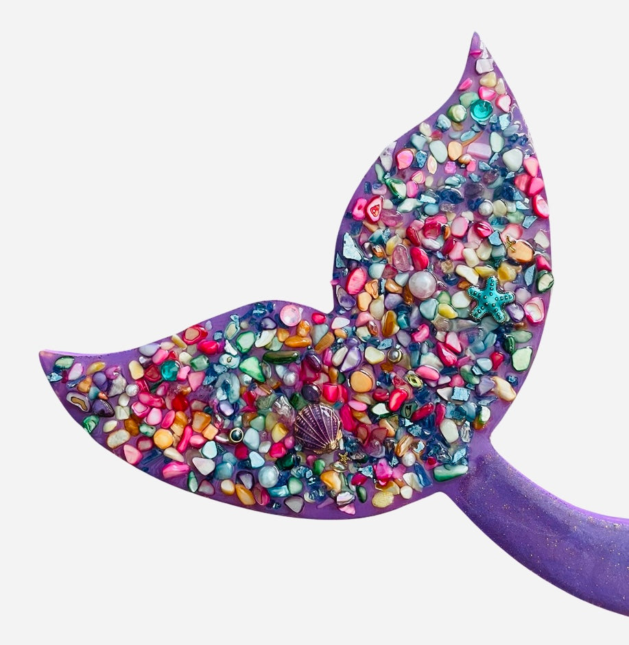 Colorful Seashell and Resin Mermaid Painting by Kelsey Blakesley