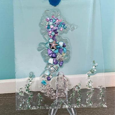Seashell, Sea Glass, and Resin Seahorse by Kelsey Blakesley