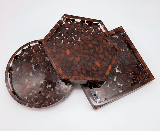 Eco-Friendly Resin Casted Coasters (Set of 4), Made w/ Real Coffee Beans, Hexagon, Square, or Round, Handmade & Great for Coffee Lovers