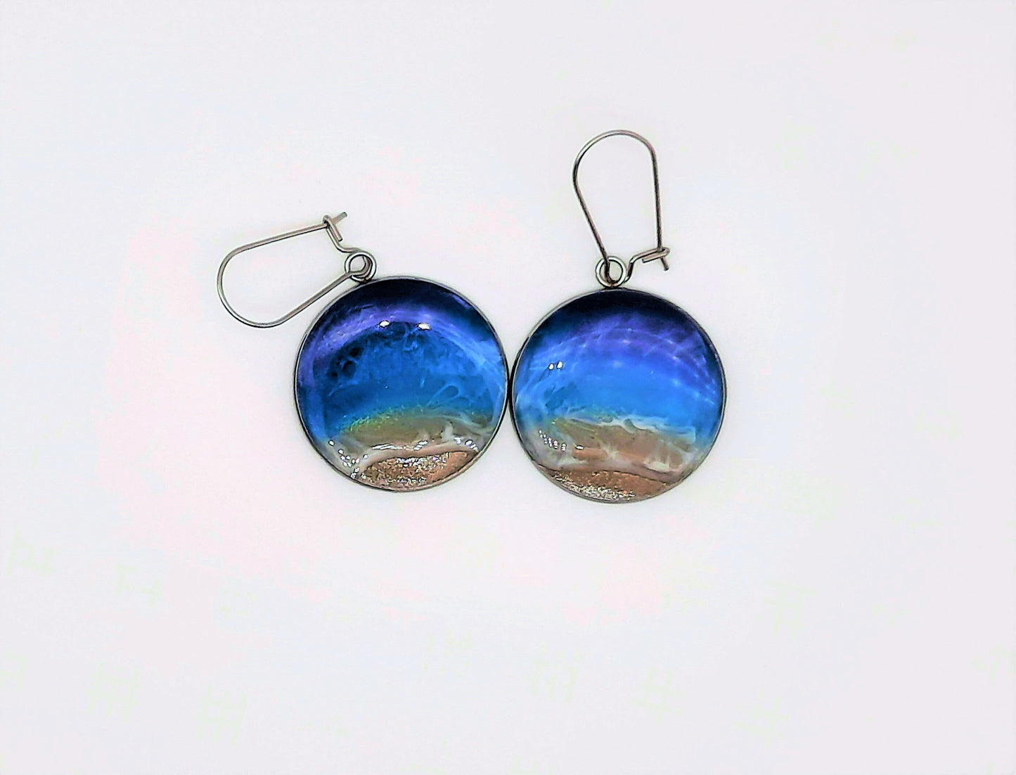 Real Sand Resin Waves Earrings/Ocean Beach Scene/Seascape Earrings/Made w/ Real Sand, Resin, Mica, and Hypoallergenic Stainless Steel