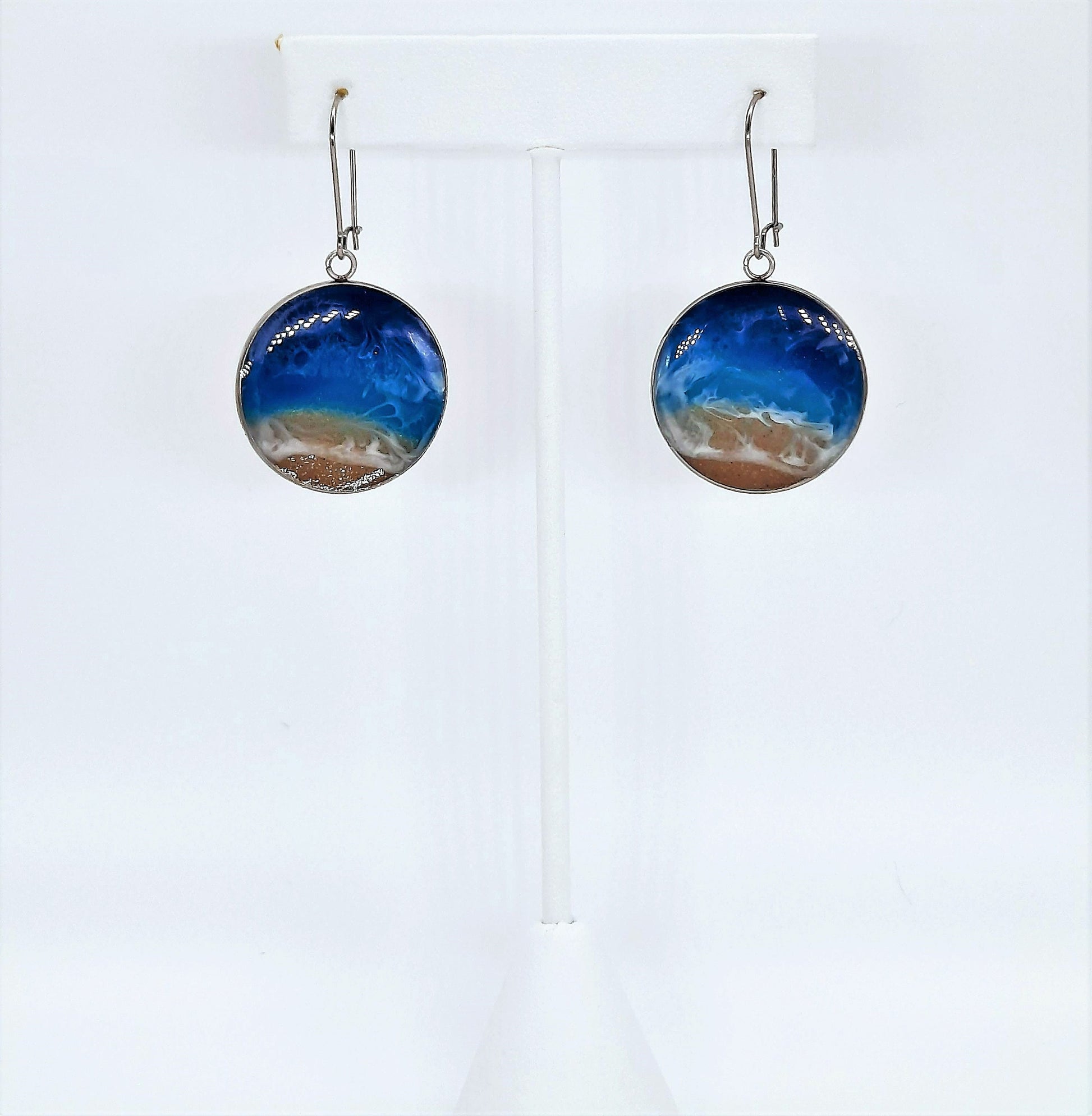 Resin Waves / Ocean Earring and Necklace Set / Ocean Jewelry / Beach Scene / Made w/ Real Sand, Resin, Mica, Hypoallergenic Stainless Steel