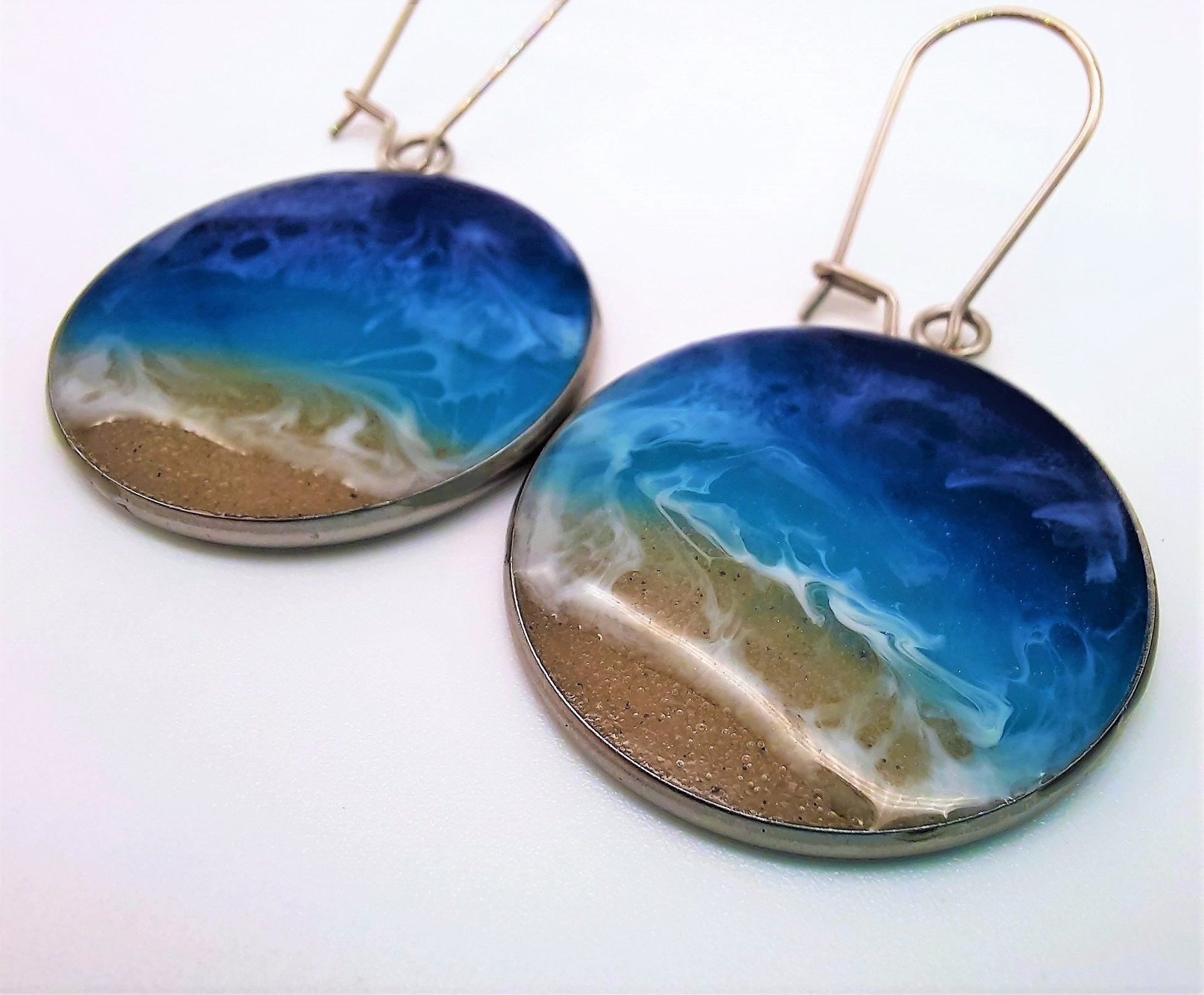 Resin Waves / Ocean Earring and Necklace Set / Ocean Jewelry / Beach Scene / Made w/ Real Sand, Resin, Mica, Hypoallergenic Stainless Steel