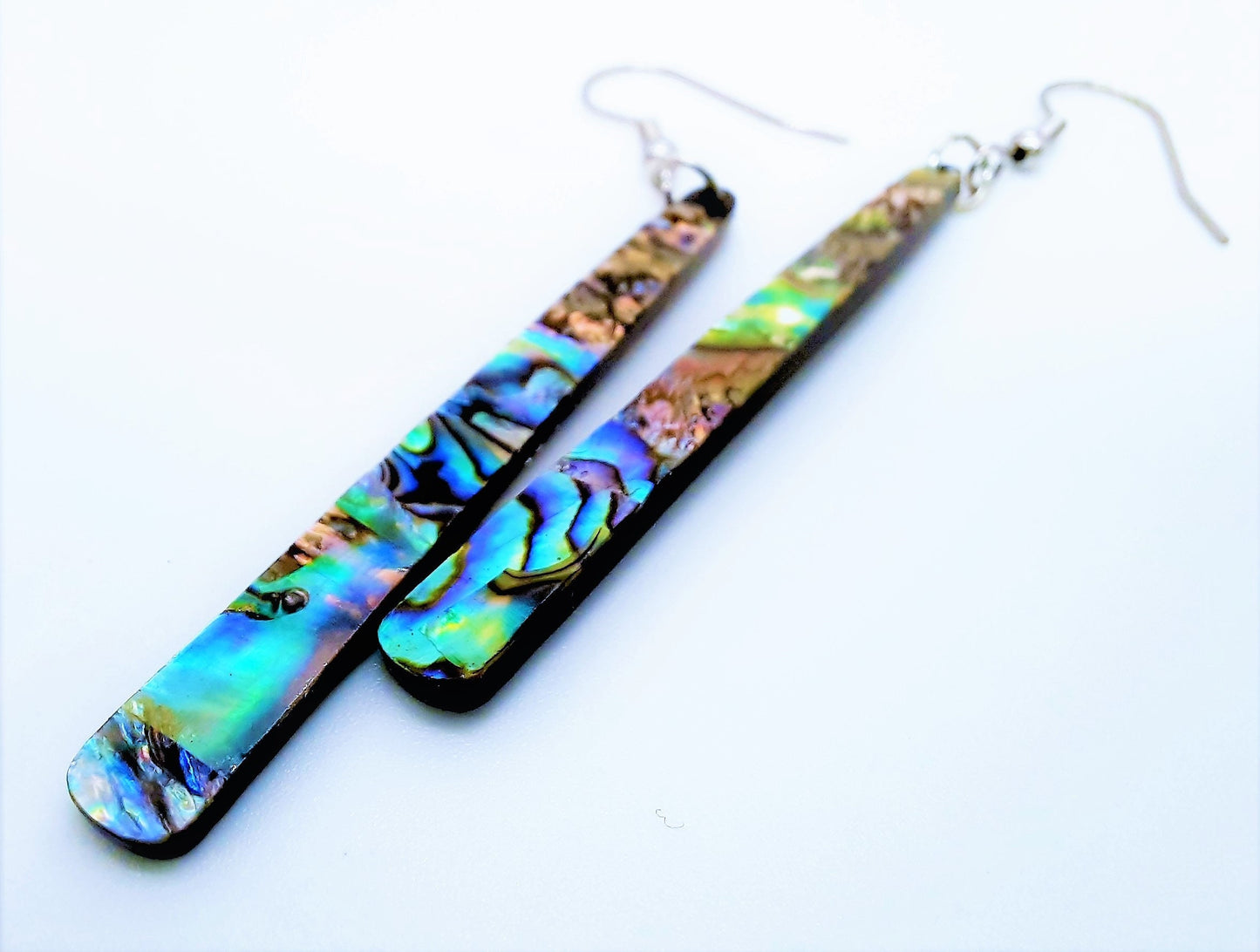 Handcrafted / Handmade Natural Abalone / Paua Seashell Long Dangle Earrings / Made with Hypoallergenic Silver Stainless Steel Ear Wire Hooks