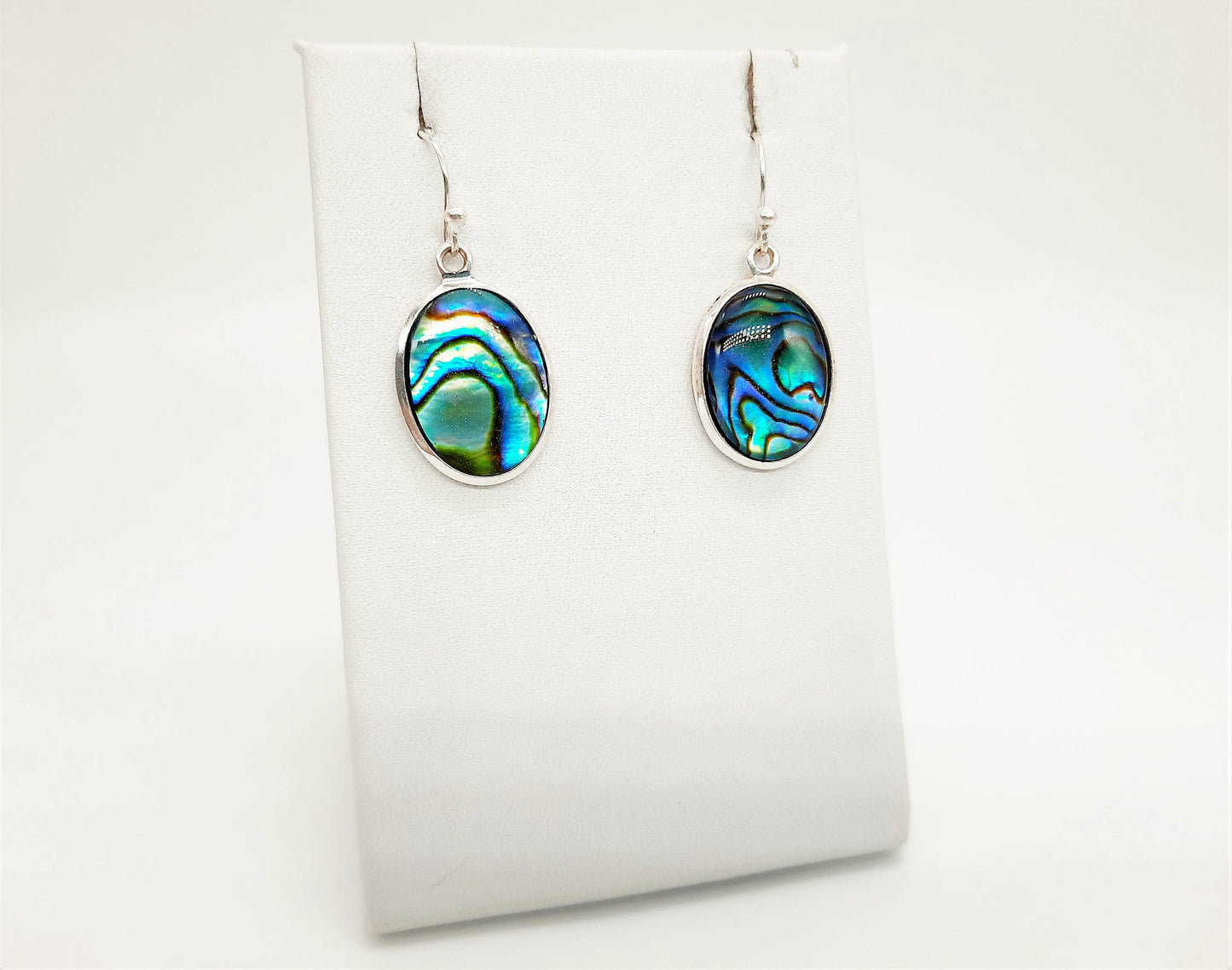 Handmade / Handcrafted 925 Sterling Silver Natural Abalone / Paua Seashell Necklace & Earring Set, Sealed w/ Holographic Mica Infused Resin