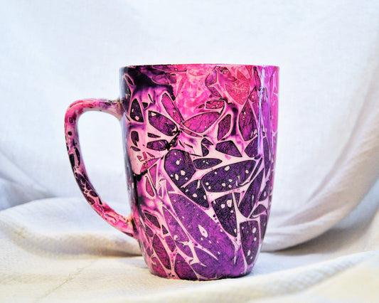 Pink and Purple Abstract Alcohol Ink 12 oz Ceramic Coffee Mug, Handpainted and Sealed with Resin, One of a Kind, Unique, Bright